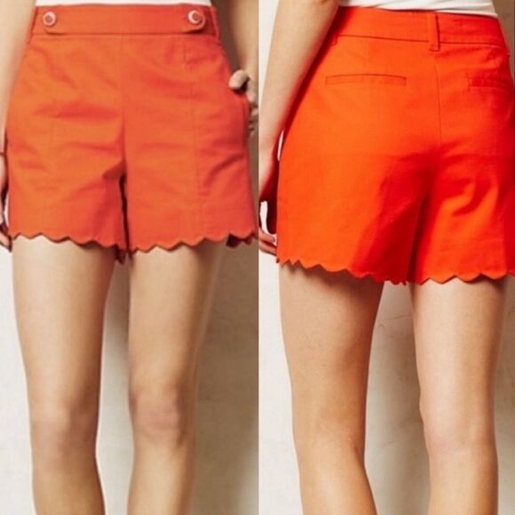 Cartonnier Orange Scalloped High Waisted Shorts Women’s Size 2 Anthropologie - Picture 8 of 8